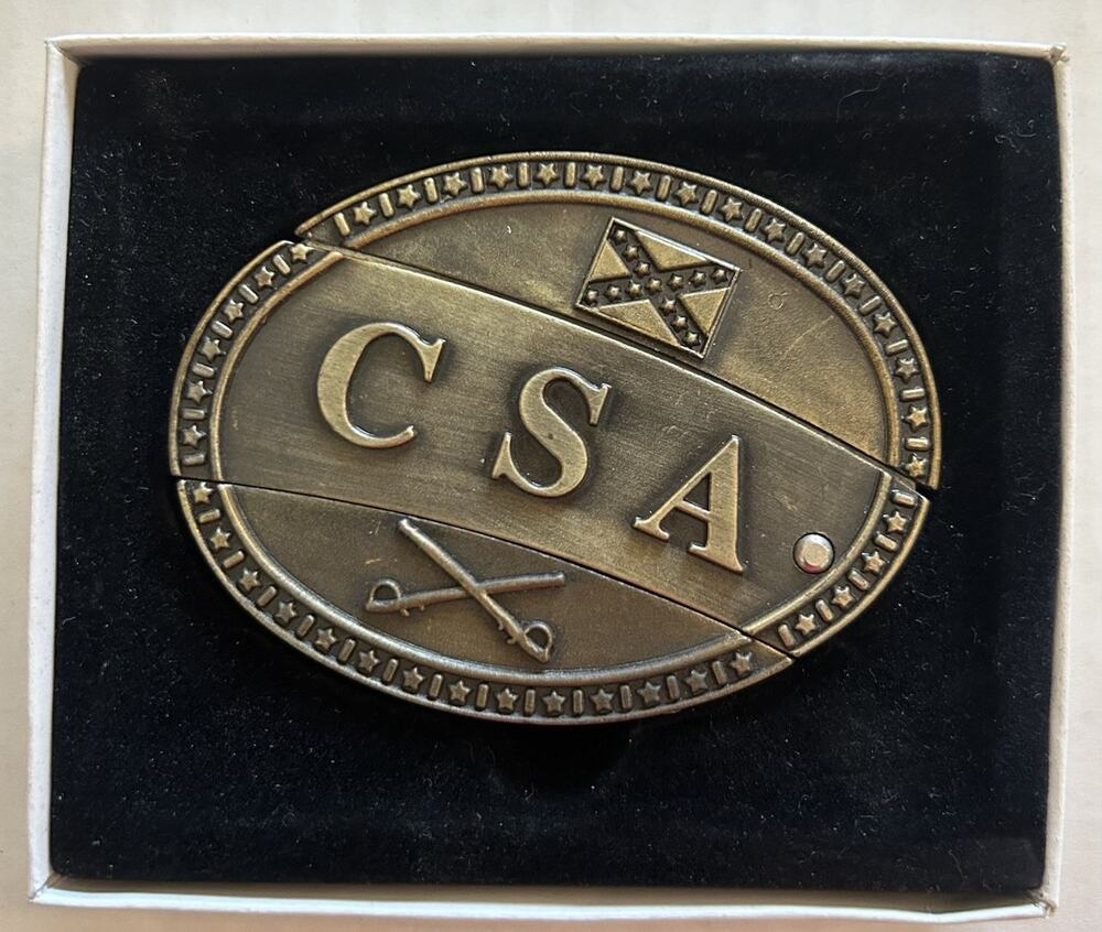 Reproduction C.S.A. Civil War Style Oval Belt Buckle Military Slide Out Center